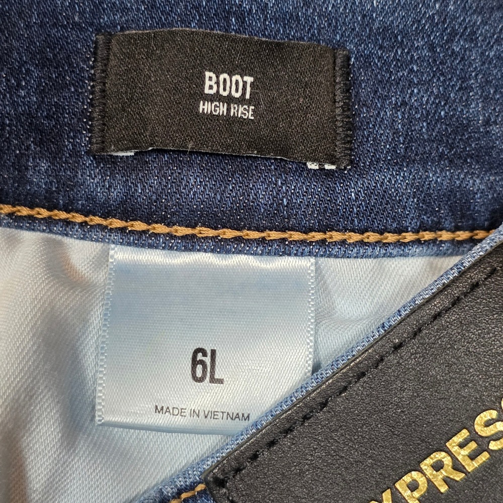 Express Boot High Rise Jeans 6 Long Dark Wash‎ Denim Retro 70s Womens - Picture 10 of 13